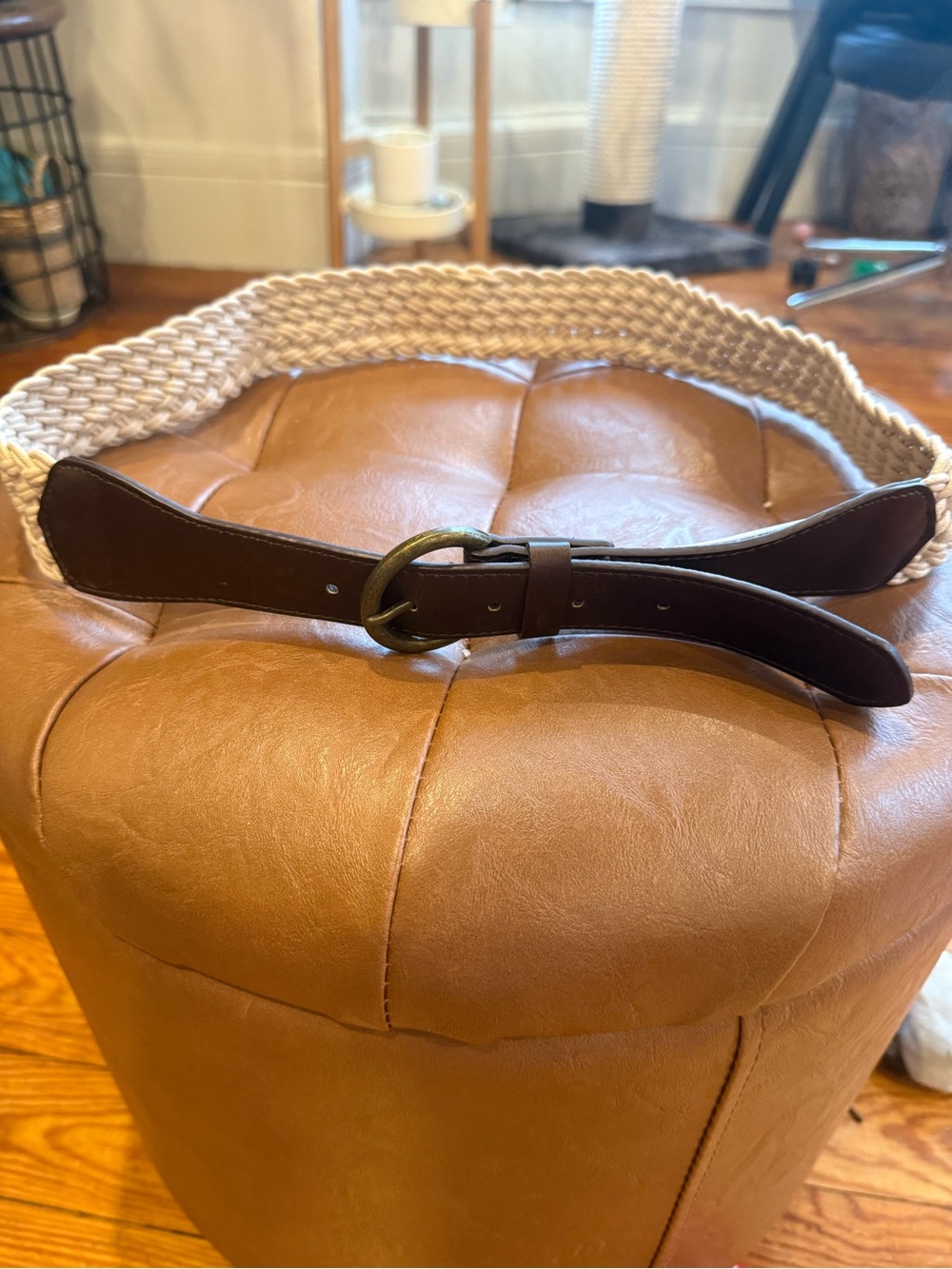 Braided Cotton and Leather women’s Belt - Cream and Brown| Boho Western Country